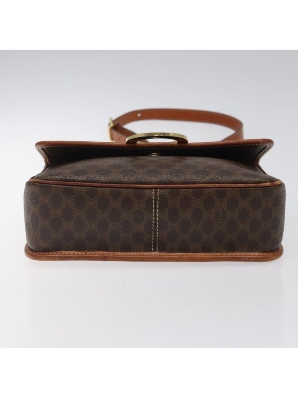 Authentic CELINE Macadam Canvas Circle Shoulder Bag PVC Leather Brown Gold - Picture 12 of 16